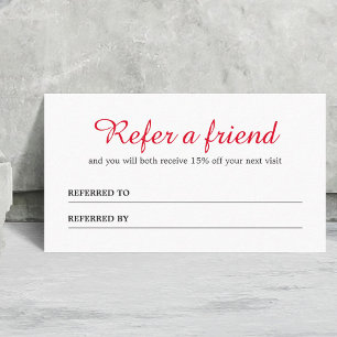 Simple Elegant Clean Red White Referral Card
