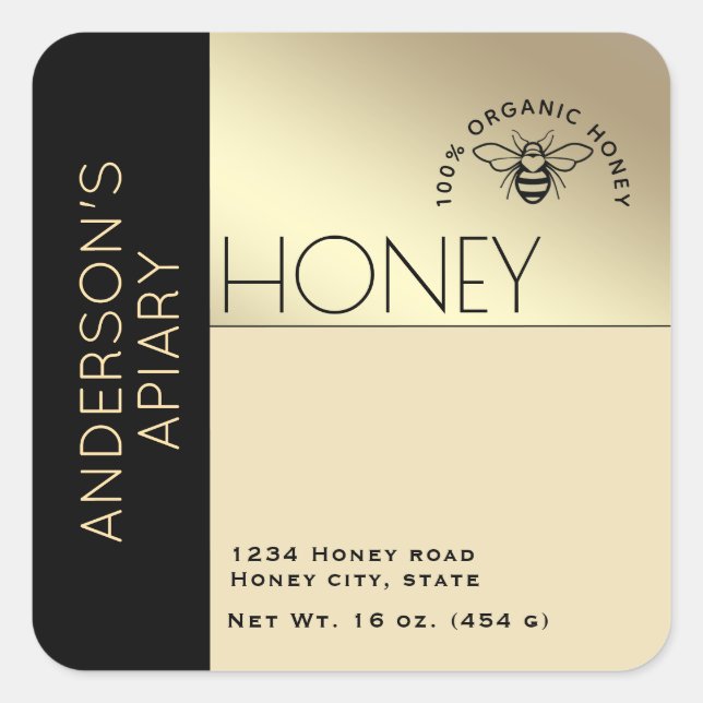 Simple elegant colour block typography honey  square sticker (Front)