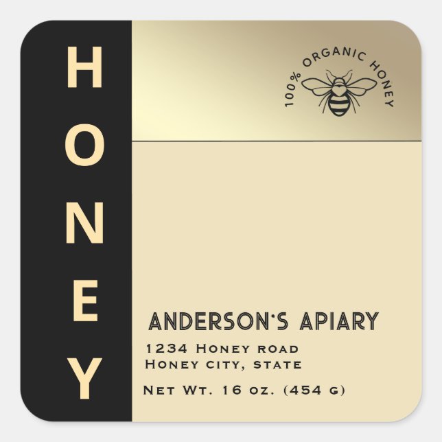 Simple elegant colour block typography honey  square sticker (Front)