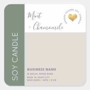 Simple elegant colour block typography soy candle square sticker