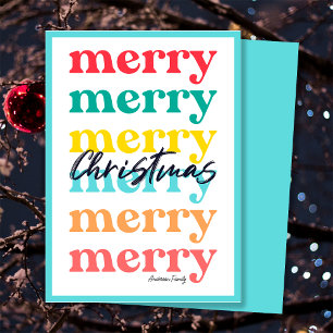 Simple Elegant Colourful Blue Merry Christmas Holiday Card
