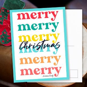 Simple Elegant Colourful Blue Merry Christmas Holiday Postcard