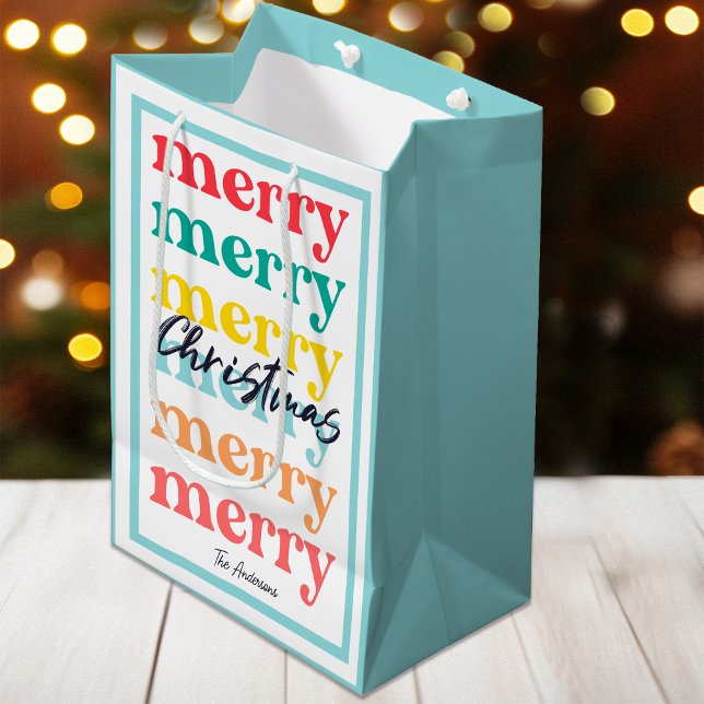 Simple Elegant Colourful Blue Merry Christmas Medium Gift Bag (Creator Uploaded)