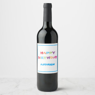 Simple Elegant Colourful Custom Happy Birthday Wine Label