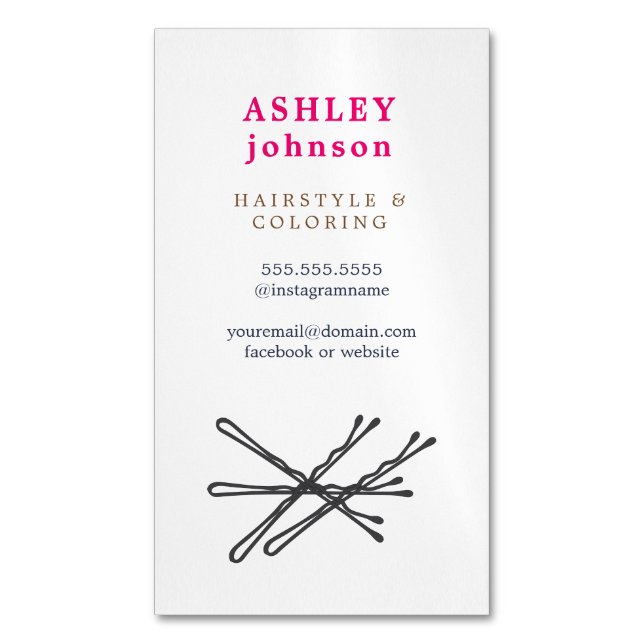 Simple Elegant Colourful Fonts Hair Pins Hair Magnetic Business Card (Front Vertical)