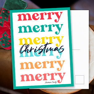 Simple Elegant Colourful Green Merry Christmas Holiday Postcard