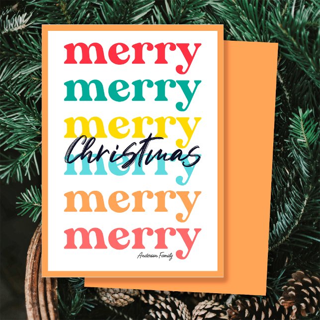 Simple Elegant Colourful Orange Merry Christmas Holiday Card (Front and Back)