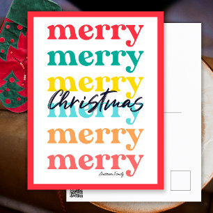 Simple Elegant Colourful Red Merry Christmas Holiday Postcard