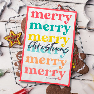Simple Elegant Colourful Red Merry Christmas Tea Towel