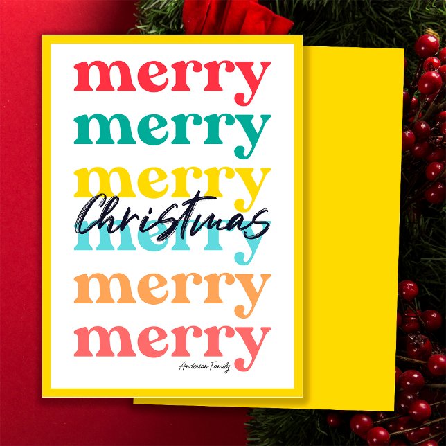 Simple Elegant Colourful Yellow Merry Christmas Holiday Card (Front and Back)