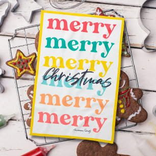 Simple Elegant Colourful Yellow Merry Christmas Tea Towel