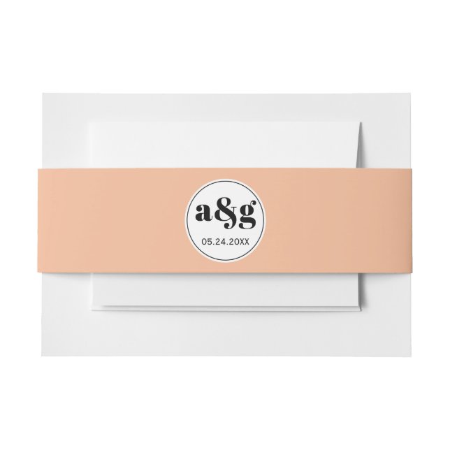 Simple elegant coral peach initials wedding invitation belly band (Front Example)