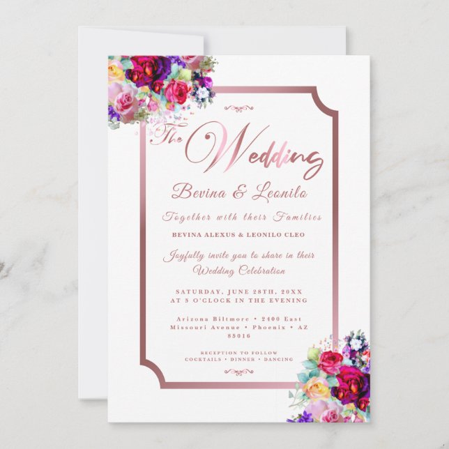Simple Elegant Coral Pink Floral Script | Modern   Invitation (Front)