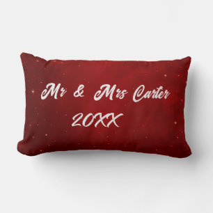 Simple Elegant Couple 1st Christmas Crimson Lumbar Cushion
