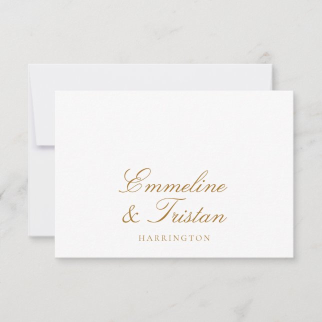 Simple Elegant Couple Names Gold Script Monogram Card (Front)