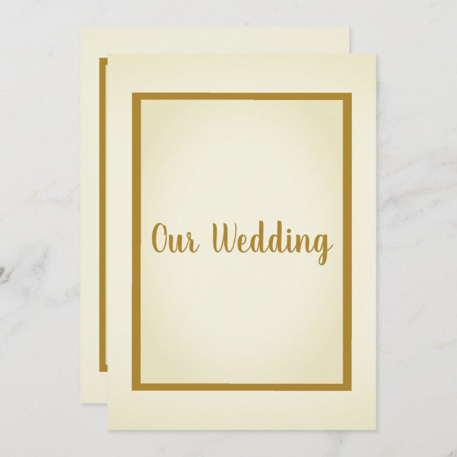 Simple & Elegant CREAM Gold Border Wedding Invitation (Front/Back)