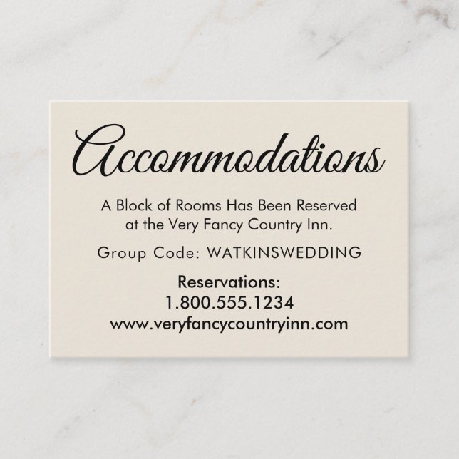 Simple Elegant Cream Wedding Accommodations Enclosure Card (Front)