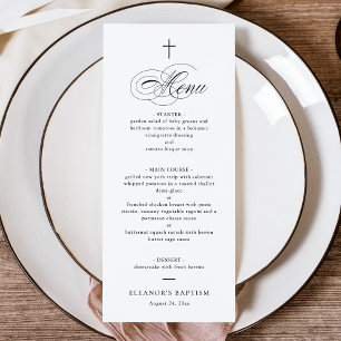 Simple Elegant Cross Calligraphy Baptism Menu