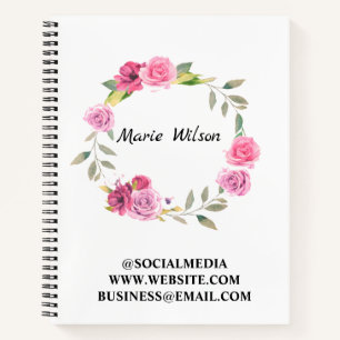 Simple elegant custom add your name floral wreath  notebook