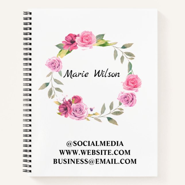 Simple elegant custom add your name floral wreath  notebook (Front)