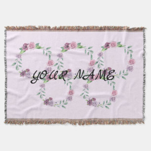 Simple elegant custom add your name floral wreath throw blanket