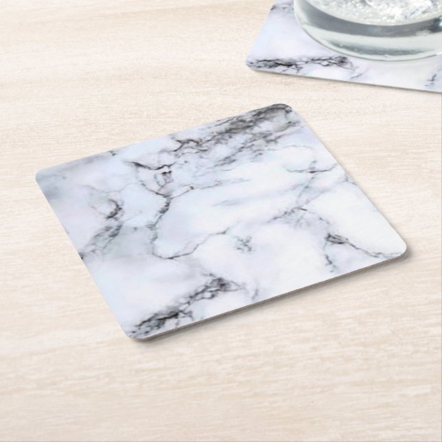 Simple elegant custom add your name marble   stone square paper coaster (Angled)