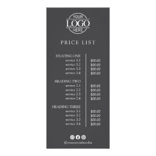 Simple Elegant Custom Business Logo Price List Rack Card