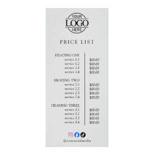 Simple Elegant Custom Business Logo Price List Rack Card