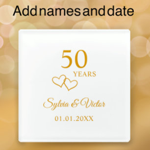 Simple Elegant Custom Golden 50th Anniversary Glass Coaster