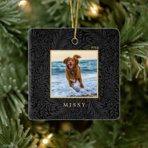 Simple Elegant Custom Pet Name Photo Ceramic Ornament
