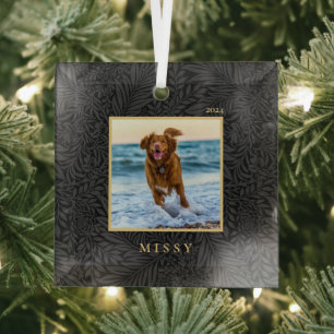 Simple Elegant Custom Pet Name Photo Glass Tree Decoration