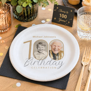 Simple Elegant Custom Photo 100th Birthday  Paper Plate