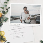 Simple Elegant Custom Photo Wedding Save The Date<br><div class="desc">This simple, chic modern photo wedding save the date flat card template features SAVE THE DATE and your names, date and wedding locale beneath your photo. We've chosen standard sharp corners as the default shape, but this design also works wonderfully with rounded corners, so try both looks in editing mode...</div>
