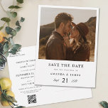 Simple Elegant Custom Photo Wedding Save the Date Invitation Postcard<br><div class="desc">This simple, elegant modern photo wedding save the date postcard template features your names and details in black beneath your photo. You might choose to change the font, punctuation or colour used for various text elements of this design on the front and/or back. For example, you might choose to give...</div>