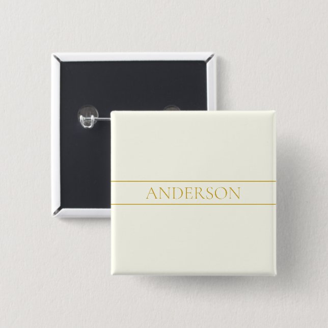 Simple Elegant Customisable Text | Gold Off White 15 Cm Square Badge (Front & Back)