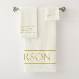 Simple Elegant Customisable Text   Gold Off White Bath Towel Set