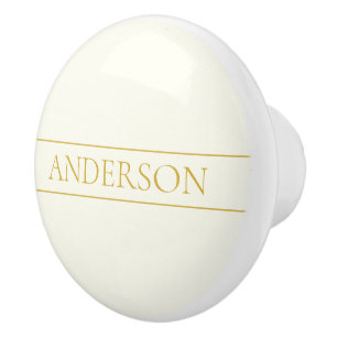 Simple Elegant Customisable Text   Gold Off White Ceramic Knob