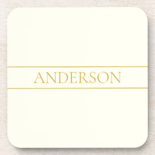 Simple Elegant Customisable Text   Gold Off White Coaster