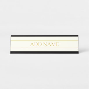 Simple Elegant Customisable Text   Gold Off White Desk Name Plate