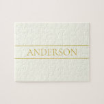 Simple Elegant Customisable Text | Gold Off White Jigsaw Puzzle<br><div class="desc">Elegant customisable gold lettering,  edit as you like.</div>