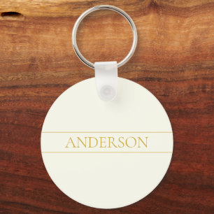Simple Elegant Customisable Text   Gold Off White Key Ring