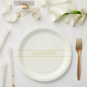 Simple Elegant Customisable Text   Gold Off White Paper Plate