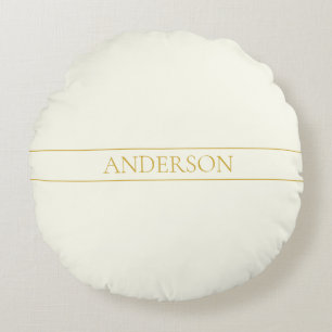 Simple Elegant Customisable Text   Gold Off White Round Cushion