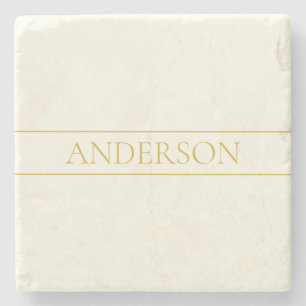 Simple Elegant Customisable Text   Gold Off White Stone Coaster