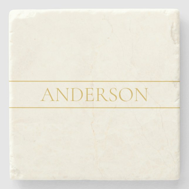 Simple Elegant Customisable Text | Gold Off White Stone Coaster (Front)