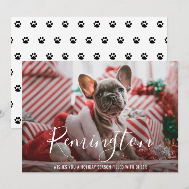 Simple Elegant Cute Photo Dog Christmas Holiday Card (Front/Back)