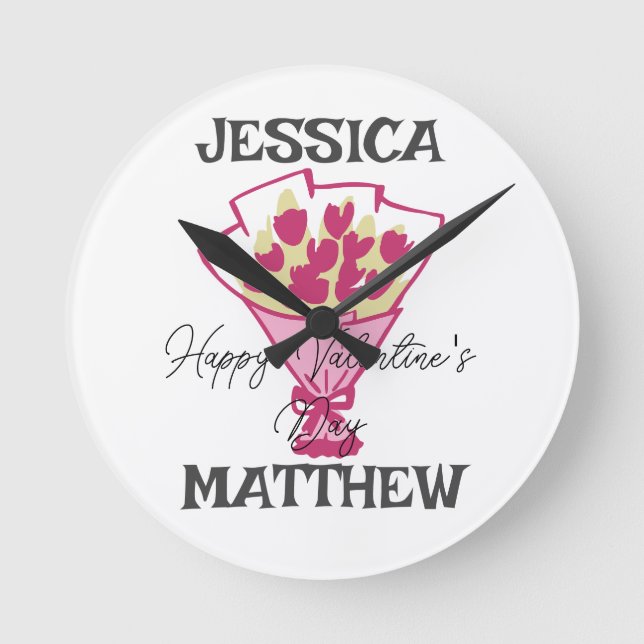 simple elegant cute valentine, Sweet for couple Round Clock (Front)