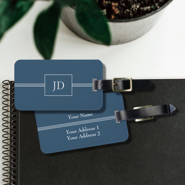 Simple Elegant Dark Blue Monogram Luggage Tag (Creator Uploaded)