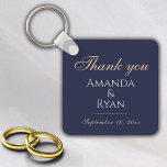Simple Elegant Dark Blue Wedding Thank you  Key Ring<br><div class="desc">Simple Elegant Dark Blue Wedding Thank you keychain. This elegant keychain is a great wedding favour for your guests. Dark blue background with text in a modern script. You can easily customise all the text - personalise it with the bride`s name,  groom`s name,  wedding date and other text.</div>