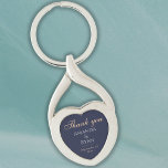Simple Elegant Dark Blue Wedding Thank you  Key Ring<br><div class="desc">Simple Elegant Dark Blue Wedding Thank you keychain. This elegant keychain in a heart form is a great wedding favour for your guests. Dark blue background with text in a modern script. You can easily customise all the text - personalise it with the bride`s name, groom`s name, wedding date and...</div>